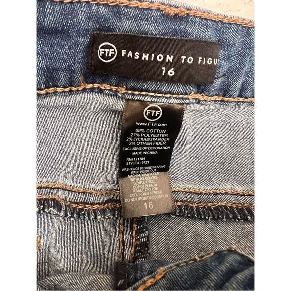 FTF Fashion To Figure Women's 16 Glitter Stripe Skinny Jeans Dark Wash New - Picture 4 of 6